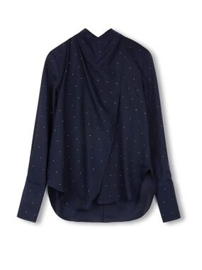 Gemma Albright Navy Gem Dot Draped Blouse